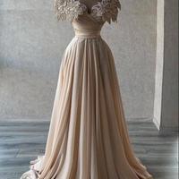 Luxury Off Shoulder Evening Prom Dresses Sexy Chiffon A-line Beaded Lace Appliqued Formal Party Gown Custom Made - Thumbnail 1