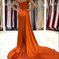 Off Shoulder Split Side High Sexy Orange Prom Dresses Cap Sleeve Plus Size Couple Evening Gowns - Thumbnail 1