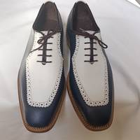 Handmade Blue & White Color Genuine Leather Dress Lace up Oxford Shoes - Thumbnail 1