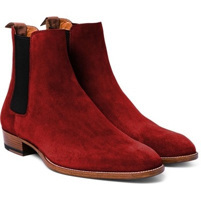 Handmade red suede ankle high chelsea boot is in restock now 