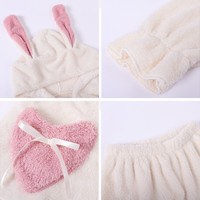 Cute Animal Bunny Rabbit Ears Hoodie Thick Warm Winter Comfy Cozy White & Pink Pajama Top Pants Two Piece Set - Thumbnail 9