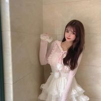 Pretty Women Sweet Vintage Coquette Pastel Lace Bow Pink Cardigan Sweater - Thumbnail 7