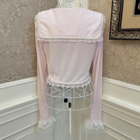 Pretty Women Sweet Vintage Coquette Pastel Lace Bow Pink Cardigan Sweater - Thumbnail 1