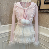 Pretty Women Sweet Vintage Coquette Pastel Lace Bow Pink Cardigan Sweater - Thumbnail 6