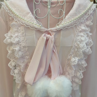 Pretty Women Sweet Vintage Coquette Pastel Lace Bow Pink Cardigan Sweater - Thumbnail 3