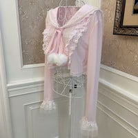 Pretty Women Sweet Vintage Coquette Pastel Lace Bow Pink Cardigan Sweater - Thumbnail 4
