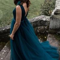 A Line V Neck Blue Long Formal Prom Dress - Thumbnail 1