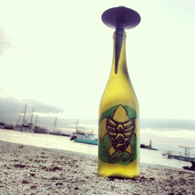 Sea turtle bottle candlestick holder