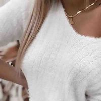 Solid Color Women'S White Long-Sleeved Sweater - Thumbnail 1