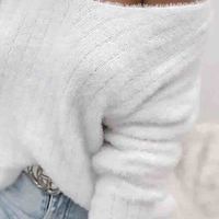 Solid Color Women'S White Long-Sleeved Sweater - Thumbnail 2