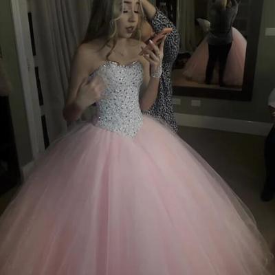 Princess ball gown baby pink tulle prom dresses