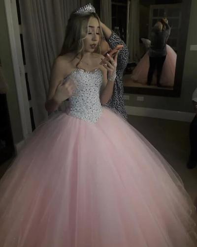 Princess Ball Gown Baby Pink Tulle Prom Dresses