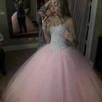 Princess Ball Gown Baby Pink Tulle Prom Dresses - Thumbnail 1