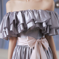 Lovely Satin Floor Length Prom Dress, Off Shoulder Evening Dress with Bow - Thumbnail 4