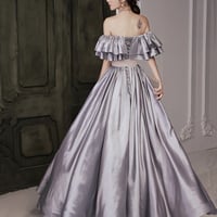 Lovely Satin Floor Length Prom Dress, Off Shoulder Evening Dress with Bow - Thumbnail 6