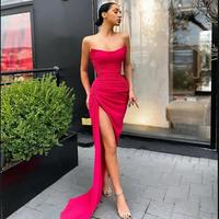Prom Dresses Newest Sleeveless Side Slit Spandex Satin Mermaid Prom Dresses With Zipper Back vestidos de fiesta de noche - Thumbnail 1