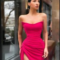 Prom Dresses Newest Sleeveless Side Slit Spandex Satin Mermaid Prom Dresses With Zipper Back vestidos de fiesta de noche - Thumbnail 2