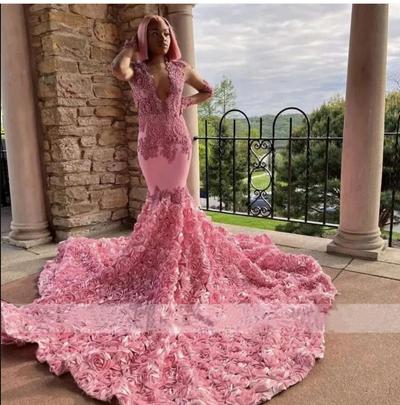 Elegant Pink Lace Appliques Mermaid Prom Dresses 2023 Beaded Sheer Sleeve Formal Party Gowns Evening Dress Vestido De Fiesta