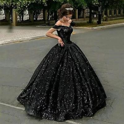 Sexy dubai sparkling black prom dresses party pageant ball gown evening gowns off the shoulder plus size women formal dress