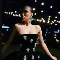 Black Velvet Midi Prom Dresses Strapless Crystals Pleated Velour Formal PartyTea-Length A-Line Evening Gowns - Thumbnail 1