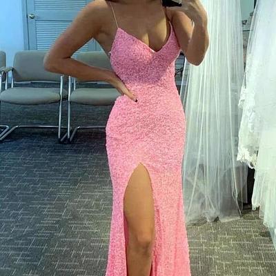 Simple flattering long sequins prom dresses with slit - Thumbnail 2