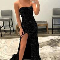 SP2211,Cute Mermaid Strapless White Sequins Long Prom Dresses with Slit  - Thumbnail 1