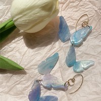 Fantasy Dreamy Blue Symphony Butterfly Long Beautiful Women Earrings Earclips - Thumbnail 1