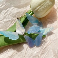 Fantasy Dreamy Blue Symphony Butterfly Long Beautiful Women Earrings Earclips - Thumbnail 3