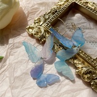 Fantasy Dreamy Blue Symphony Butterfly Long Beautiful Women Earrings Earclips - Thumbnail 4