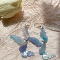 Fantasy Dreamy Blue Symphony Butterfly Long Beautiful Women Earrings Earclips - Thumbnail 5