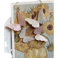 Fantasy Dreamy Fairy Pink White Butterfly Long Beautiful Women Earrings Earclips - Thumbnail 4