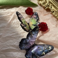 Fantasy Dark Gold Foil Glitter Red Rose Mysterious Gradient Blue Green Butterfly Long Beautiful Women Earrings Earclips - Thumbnail 2