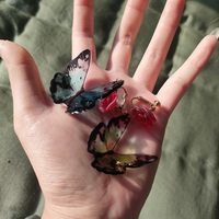 Fantasy Dark Gold Foil Glitter Red Rose Mysterious Gradient Blue Green Butterfly Long Beautiful Women Earrings Earclips - Thumbnail 5