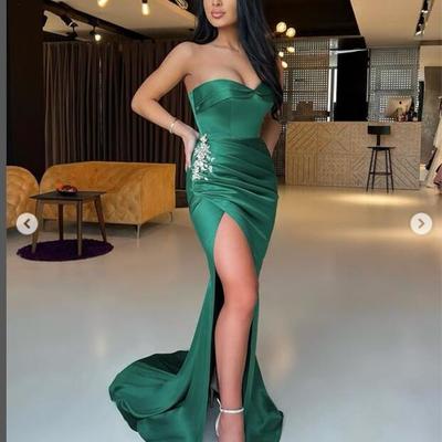 Simple mermaid green  lace sweetheart side slit prom dress formal gown
