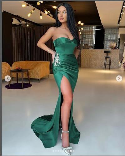 Simple Mermaid Green  Lace Sweetheart Side Slit Prom Dress Formal Gown