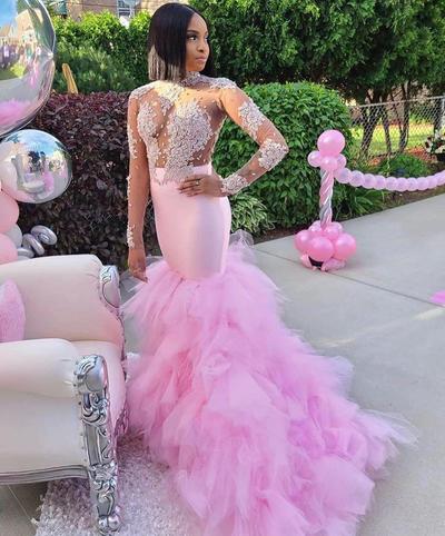 Pink Lace Beaded Evening Dresses Mermaid Sexy Prom Dresses Backless Formal Party Second Reception Gowns