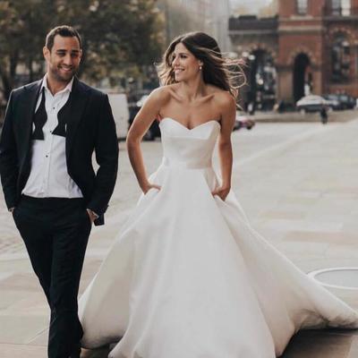 Simple mermaid satin beach wedding dresses with pocket - Thumbnail 2