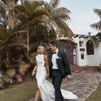 Wonderful High Neck Ivory Wedding Dresses with Side Slit - Thumbnail 1