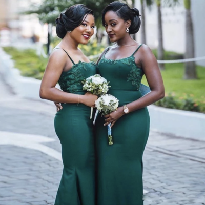Dark green bridesmaid dresses with lace maid of honour dresses - Thumbnail 2