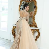 Champagne Arabic One Shoulder Lace Mermaid Evening Dresses Overkirsts Illusion Long Sleeve Prom Gowns  - Thumbnail 1