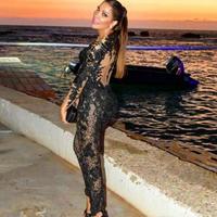 Sexy Black Jumpsuit Prom Dresses Sheer Neck Long Sleeves Beaded Lace Applique Evening Gowns Floor Length Dress Party Wear For Women - Thumbnail 2