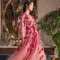  Prom Dresses With 3D Floral Flowers Long Sleeves V Neckline Custom Made Evening Gowns Party Dress Floor Length - Thumbnail 1