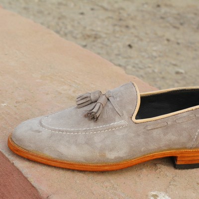 Gray awesome pure suede leather tassel loafers dress shoes for mens