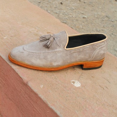 Gray awesome pure suede leather tassel loafers dress shoes for mens