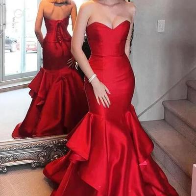 Simple red sweetheart long formal prom dresses - Thumbnail 4