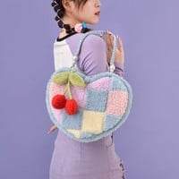 Cherry Cross Stitch Pattern Y2K Rainbow Blue & Purple Pastel Colorful Women Shoulder Messenger Bag - Thumbnail 1