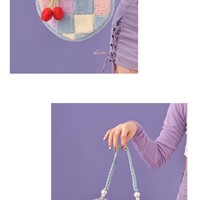 Cherry Cross Stitch Pattern Y2K Rainbow Blue & Purple Pastel Colorful Women Shoulder Messenger Bag - Thumbnail 8