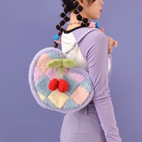 Cherry Cross Stitch Pattern Y2K Rainbow Blue & Purple Pastel Colorful Women Shoulder Messenger Bag - Thumbnail 3