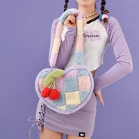 Cherry Cross Stitch Pattern Y2K Rainbow Blue & Purple Pastel Colorful Women Shoulder Messenger Bag - Thumbnail 5