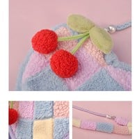 Cherry Cross Stitch Pattern Y2K Rainbow Blue & Purple Pastel Colorful Women Shoulder Messenger Bag - Thumbnail 9